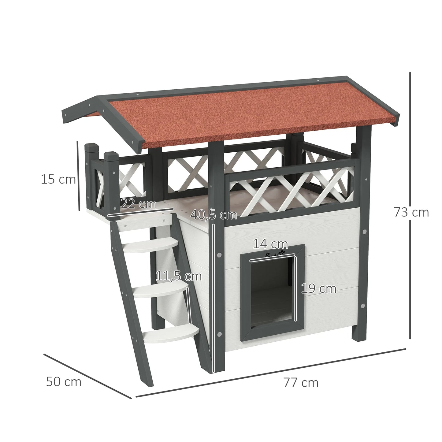 Maison en Bois PawHut pour Chat avec Toit Asphalté et Échelle - 77x50x73 cm