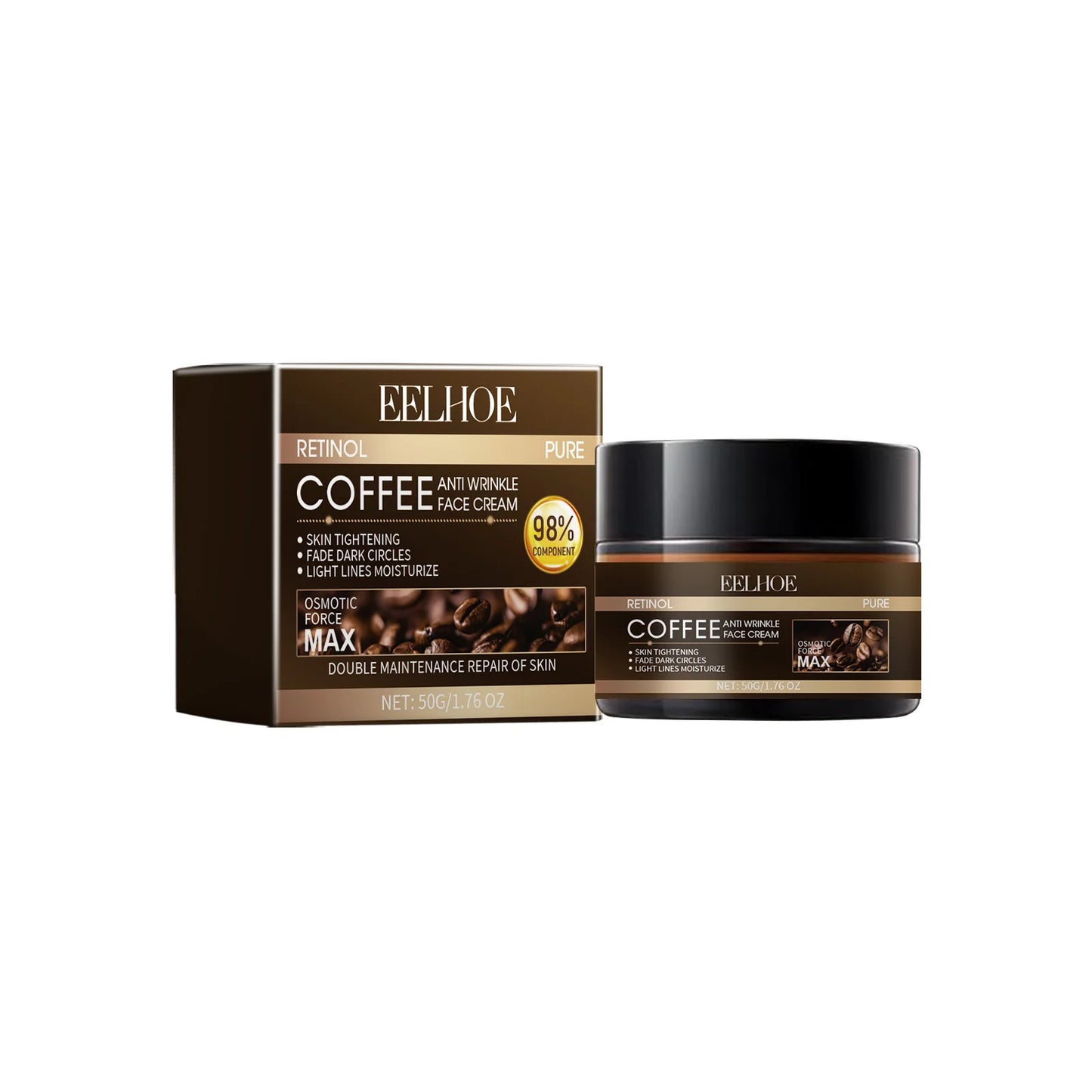 Crème Visage Café & Rétinol EELHOE – Hydratante, Réparatrice & Éclat du Teint (50g)