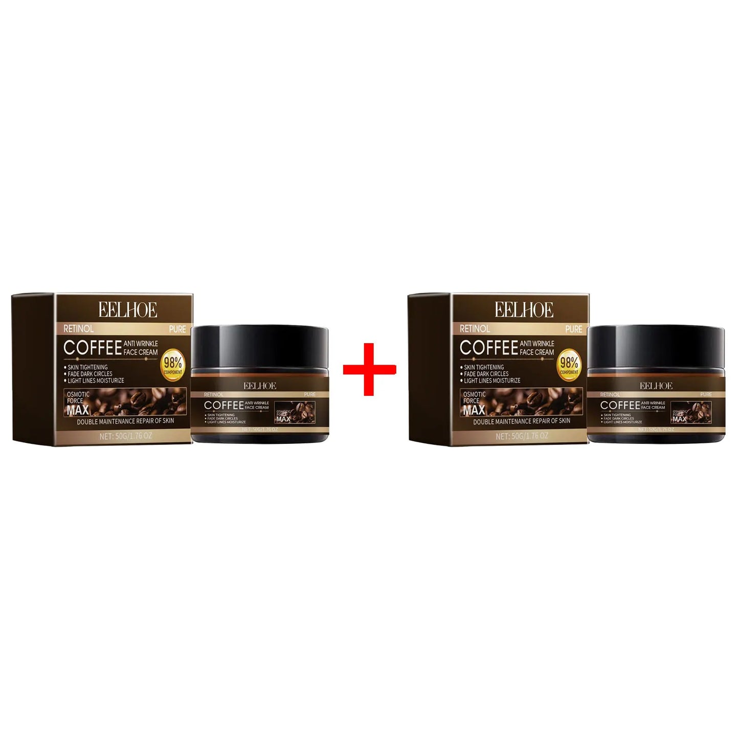 Crème Visage Café & Rétinol EELHOE – Hydratante, Réparatrice & Éclat du Teint (50g)