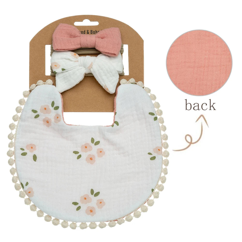 Ensemble 3 pièces – Bavoirs & Bandeaux Fleurs pour Bébé | Élégance & Confort au Quotidien