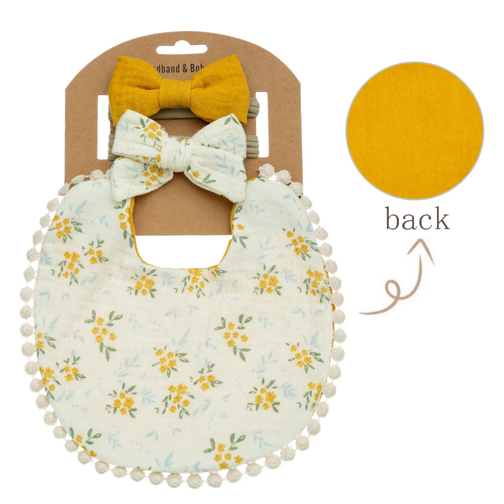 Ensemble 3 pièces – Bavoirs & Bandeaux Fleurs pour Bébé | Élégance & Confort au Quotidien