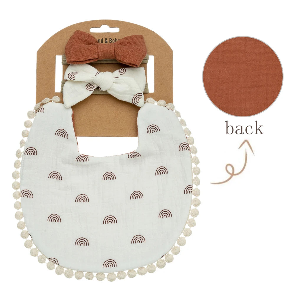 Ensemble 3 pièces – Bavoirs & Bandeaux Fleurs pour Bébé | Élégance & Confort au Quotidien