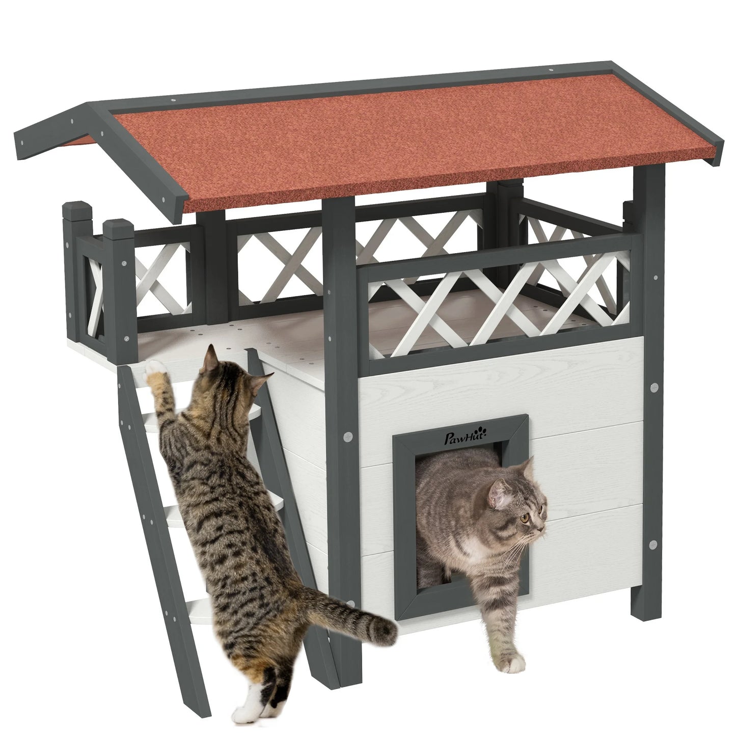 Maison en Bois PawHut pour Chat avec Toit Asphalté et Échelle - 77x50x73 cm