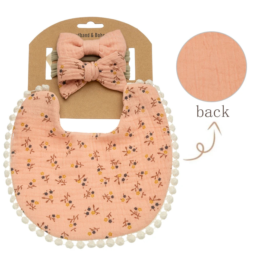 Ensemble 3 pièces – Bavoirs & Bandeaux Fleurs pour Bébé | Élégance & Confort au Quotidien