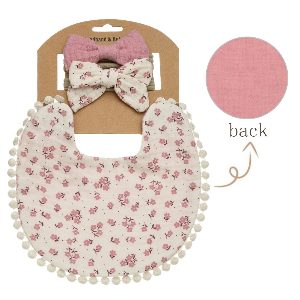 Ensemble 3 pièces – Bavoirs & Bandeaux Fleurs pour Bébé | Élégance & Confort au Quotidien