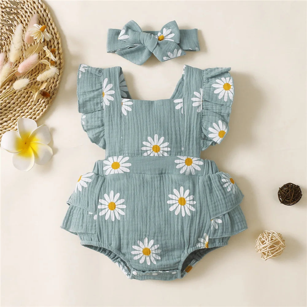 Barboteuse d'Été pour Bébé Fille – Sans Manches avec Bandeau