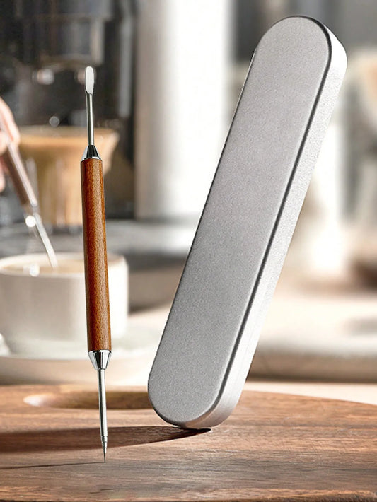 Stylo Latte Art Inox avec Manche Bois – L’Outil des Baristas Créatifs