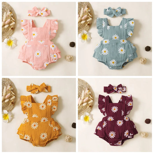 Barboteuse d'Été pour Bébé Fille – Sans Manches avec Bandeau