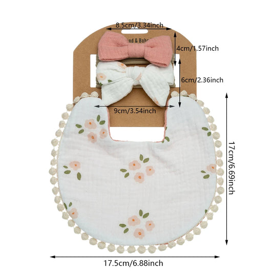 Ensemble 3 pièces –  Bavoirs & Bandeaux Fleurs pour Bébé | Élégance & Confort au Quotidien
