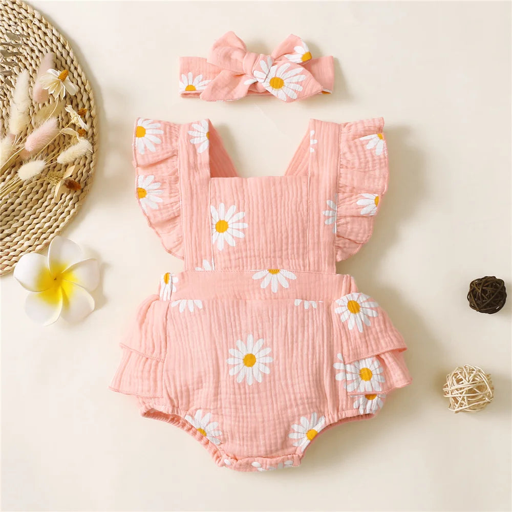 Barboteuse d'Été pour Bébé Fille – Sans Manches avec Bandeau