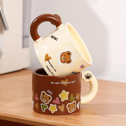 Tasse en Céramique Ours Kawaii avec Couvercle – Grande Capacité pour Café, Lait et Petit-Déjeuner