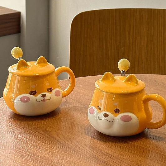 Tasse en Céramique avec Modèle Chien Cartoon – Avec Couvercle et Cuillère | Cadeau Original & Stylé